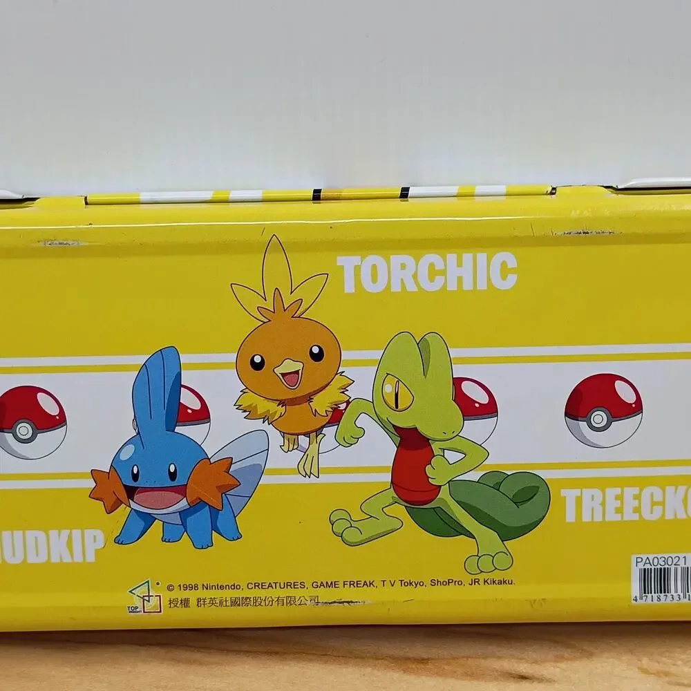 Pokemon Pencil Case Tin Yellow 1998 Pikachu Mudkip Torchic Treecko RARE